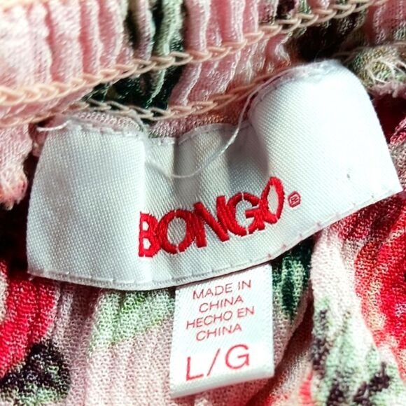 Bongo Floral Romper Smock Neckline+Waist 2 Pocket 100% Rayon Women's Large. Pink - Picture 4 of 11